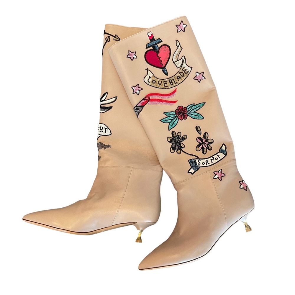 Valentino Beige Beaded Boots